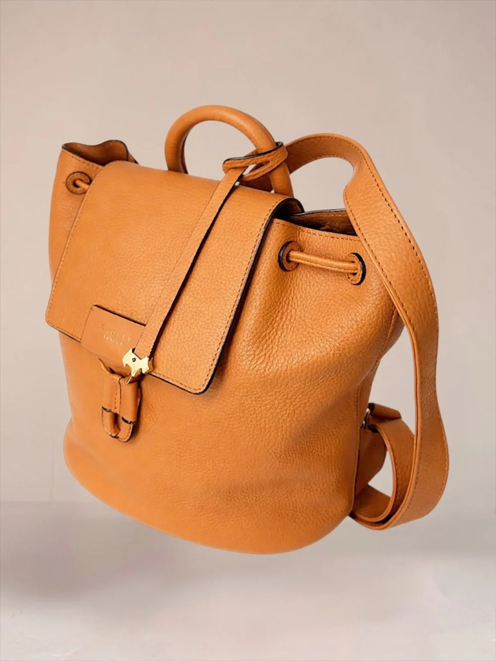RADLEY LONDON Tan Leather Backpack with Gold Hardware